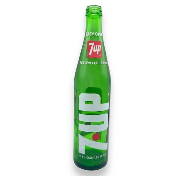 VINTAGE 1970S 7-UP 16 OZ GREEN POP TOP BOTTLE GLENSHAW GLASS CO PA - Picture 1 of 6